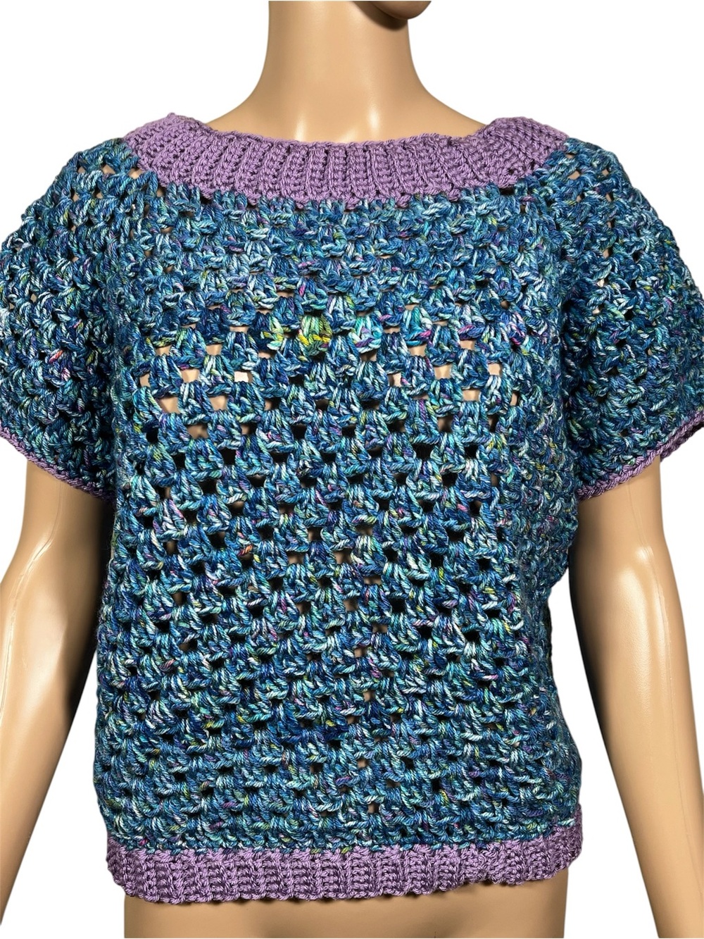 Handmade Striped Sweater Sz S-M Hand Knit Crochet Boho Granny Retro Hippie OOAK